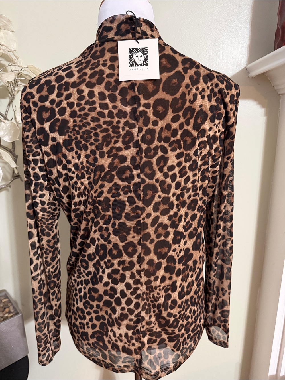 Anne Klein Leopard Print Mock Neck Top - Brown/Black - Picture 4 of 6